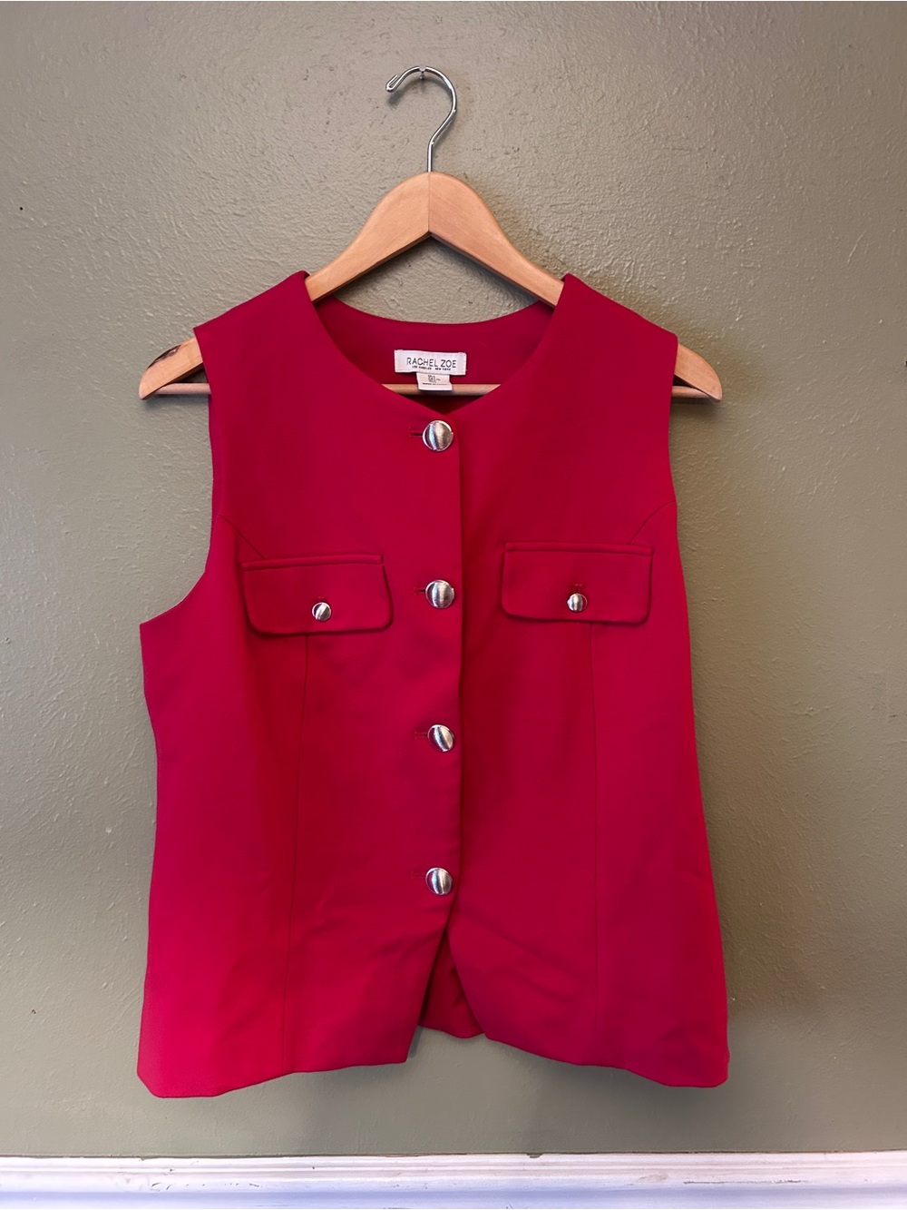 Rachel Zoe Red Button-Front Sleeveless Top